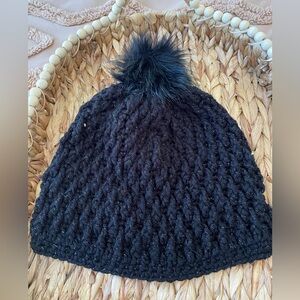 CROCHET HANDMADE Sparkling Black Beanie with Pom Pom